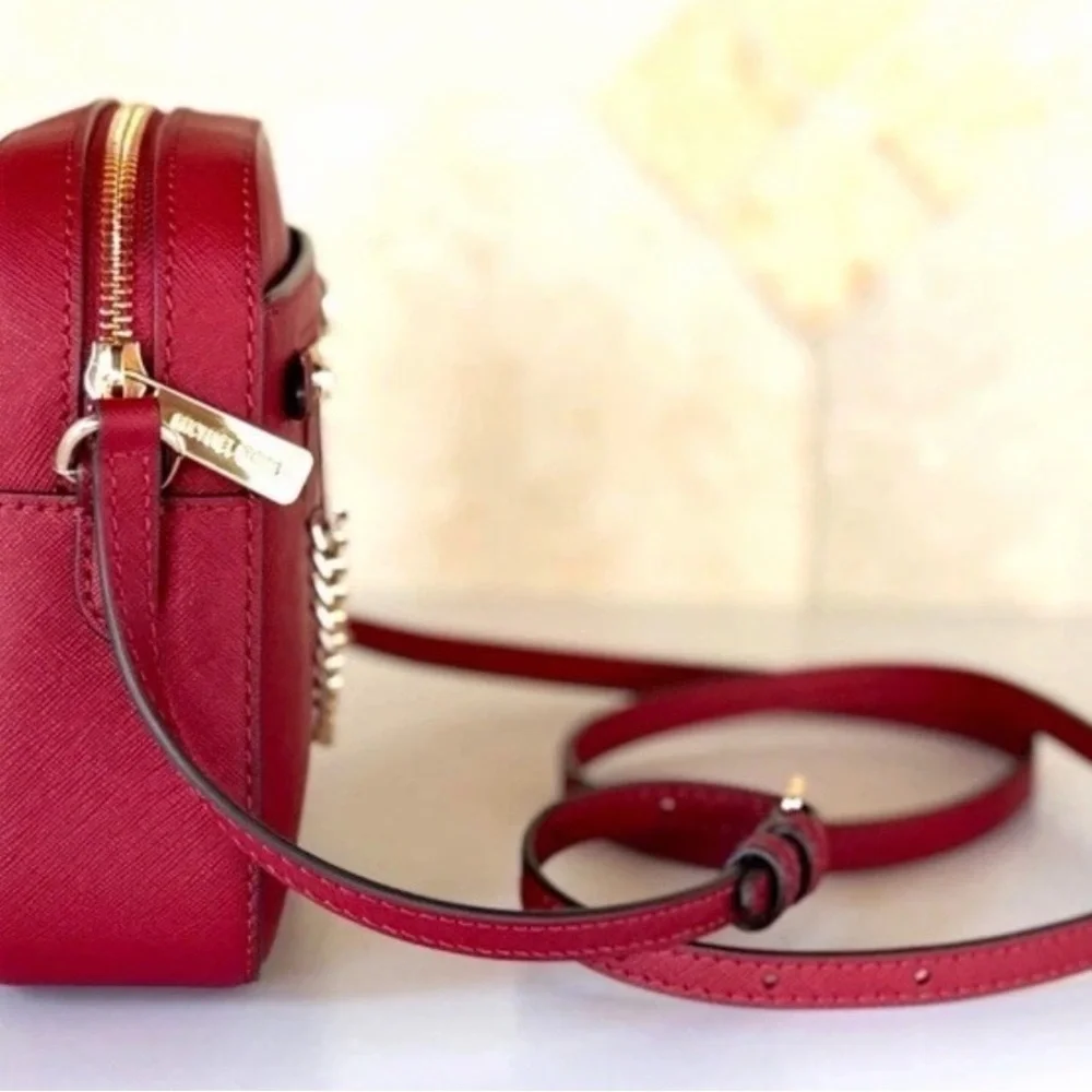 Michael Kors Red Crossbody Bag with Gold Chain Accent